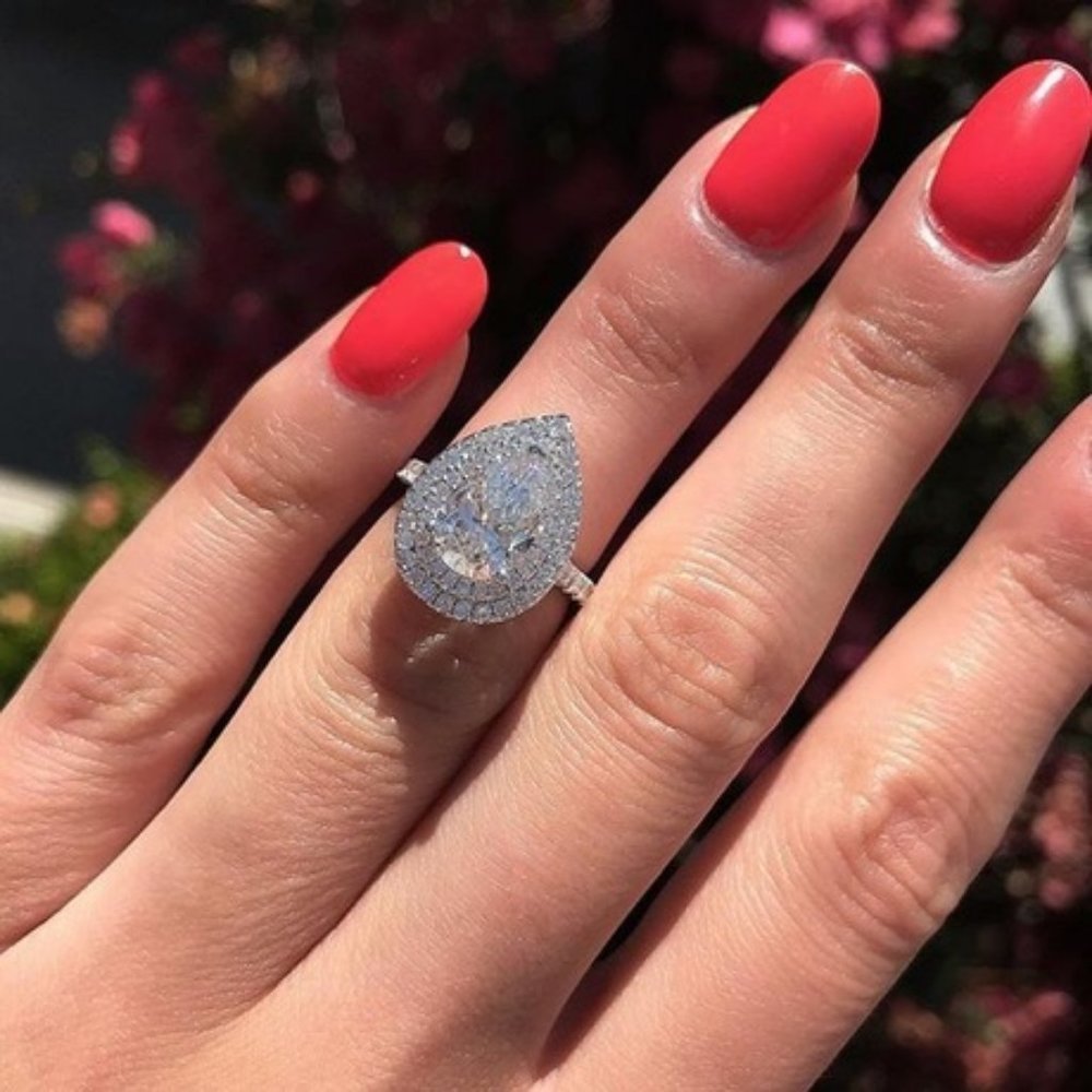NEW 925 Silver Pear Cut Teardrop Diamond Halo Ring - Picture 2 of 5